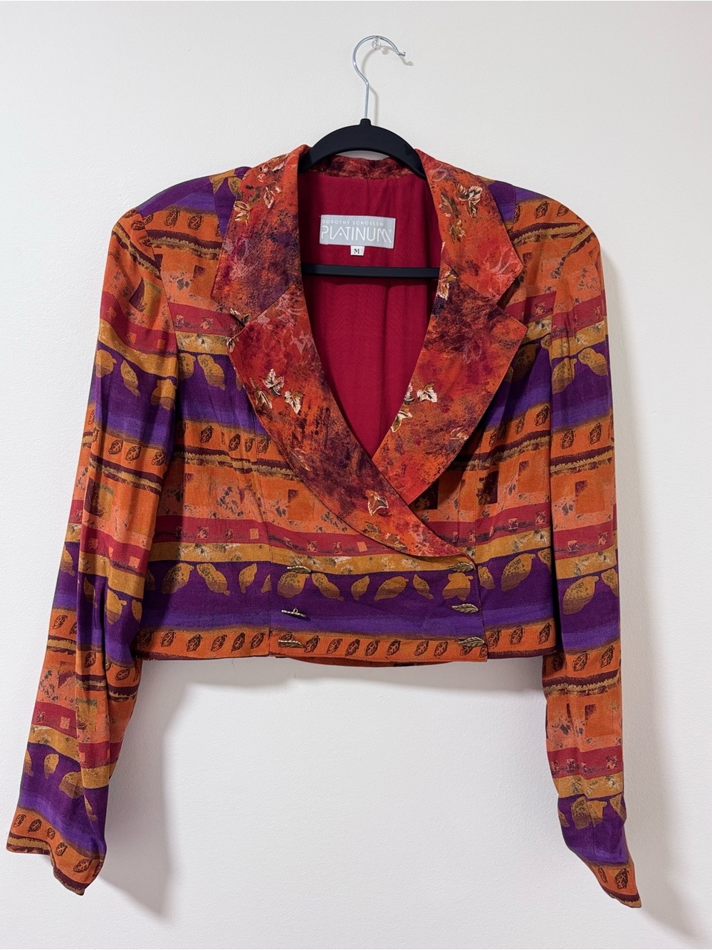 Vintage Platinum Dorothy Schoelen Bolero Blazer | Medium | Brass Leaf Button